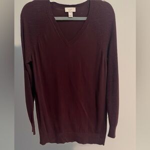 Loft - Women’s Burgundy V-Neck Sweater - Medium